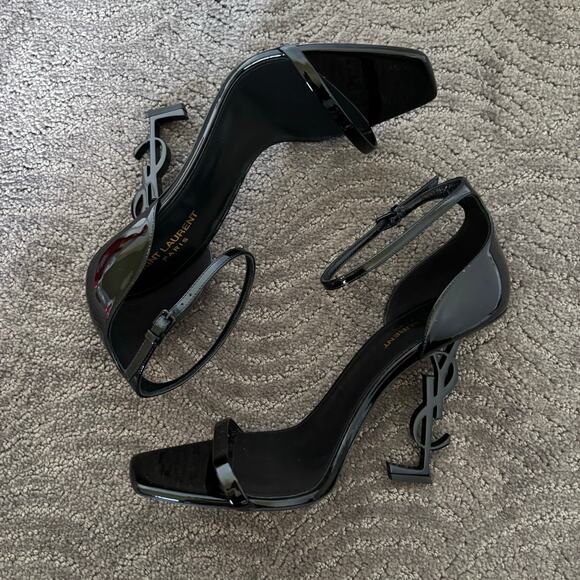 Saint Laurent Opyum YSL High Heel Patent Leather Sandal Pumps Black Size EU 40.5 - Picture 6 of 13
